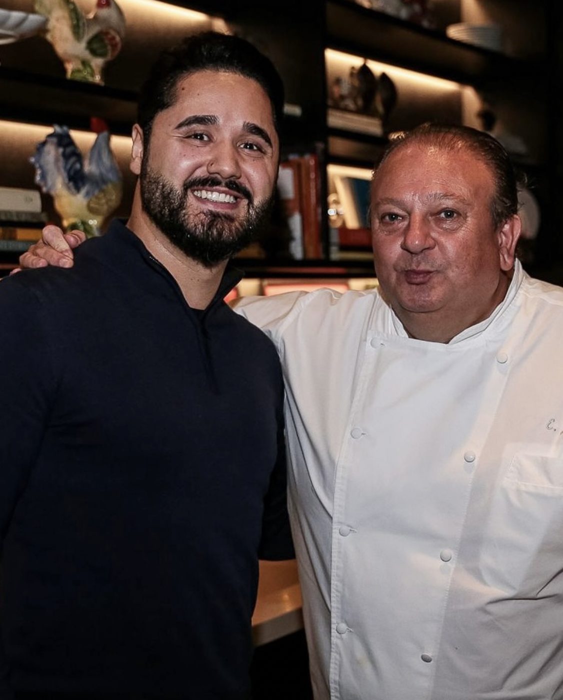 Alex Pinhol com o chef Erick Jacquin no Le Président, em encontro do G4 Club com empresários.